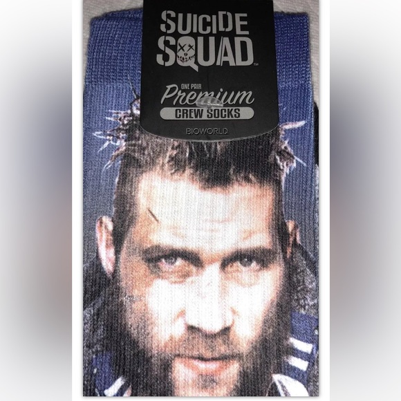 Suicide Squad Cap Boomerang Crew Socks 1 Pair Men 8-12 Blue Black Sublimated DC - Picture 3 of 7